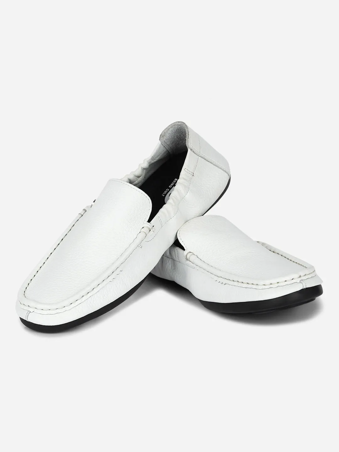 Men's White Elastic Collered Snug Fit Slip On (ID3057)