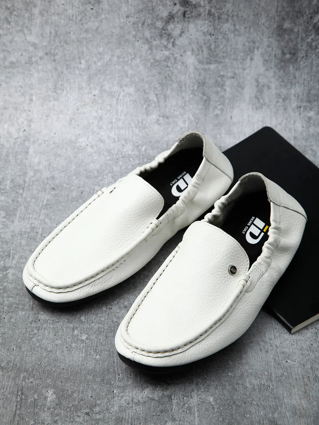 Men's White Elastic Collered Snug Fit Slip On (ID3057)