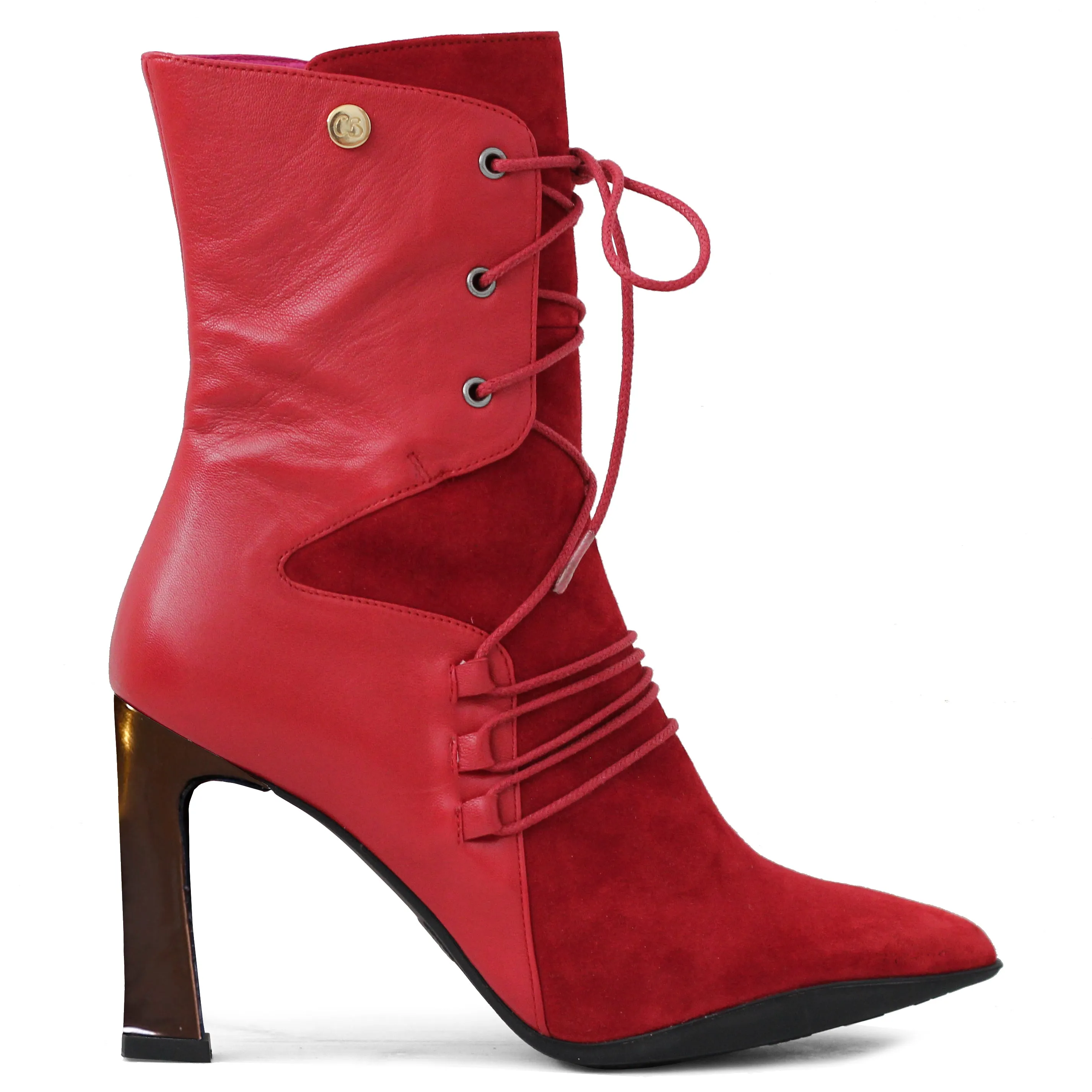 Mina - Red ankle heel boot