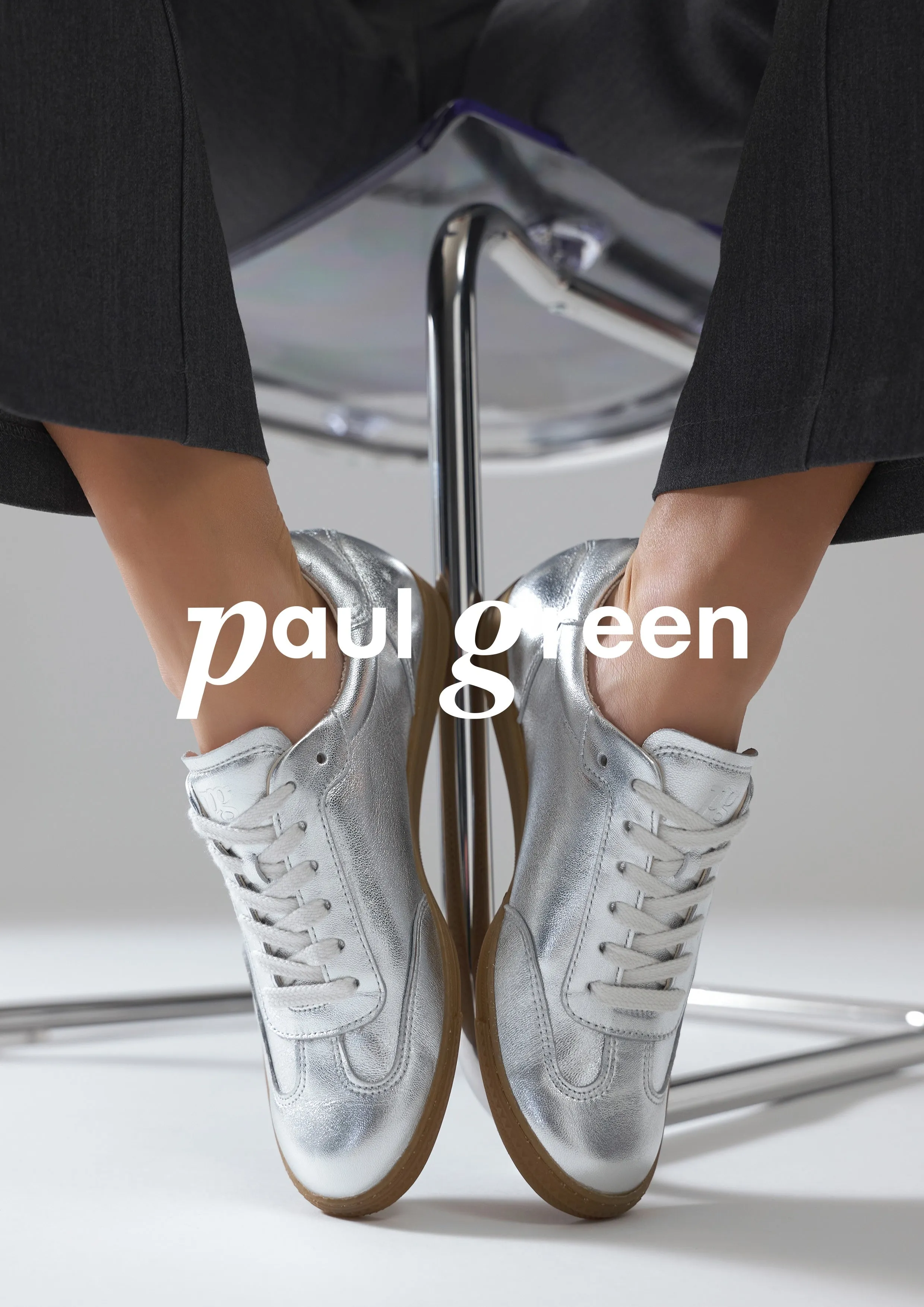 PAUL GREEN Silver Leather Trainer 5350