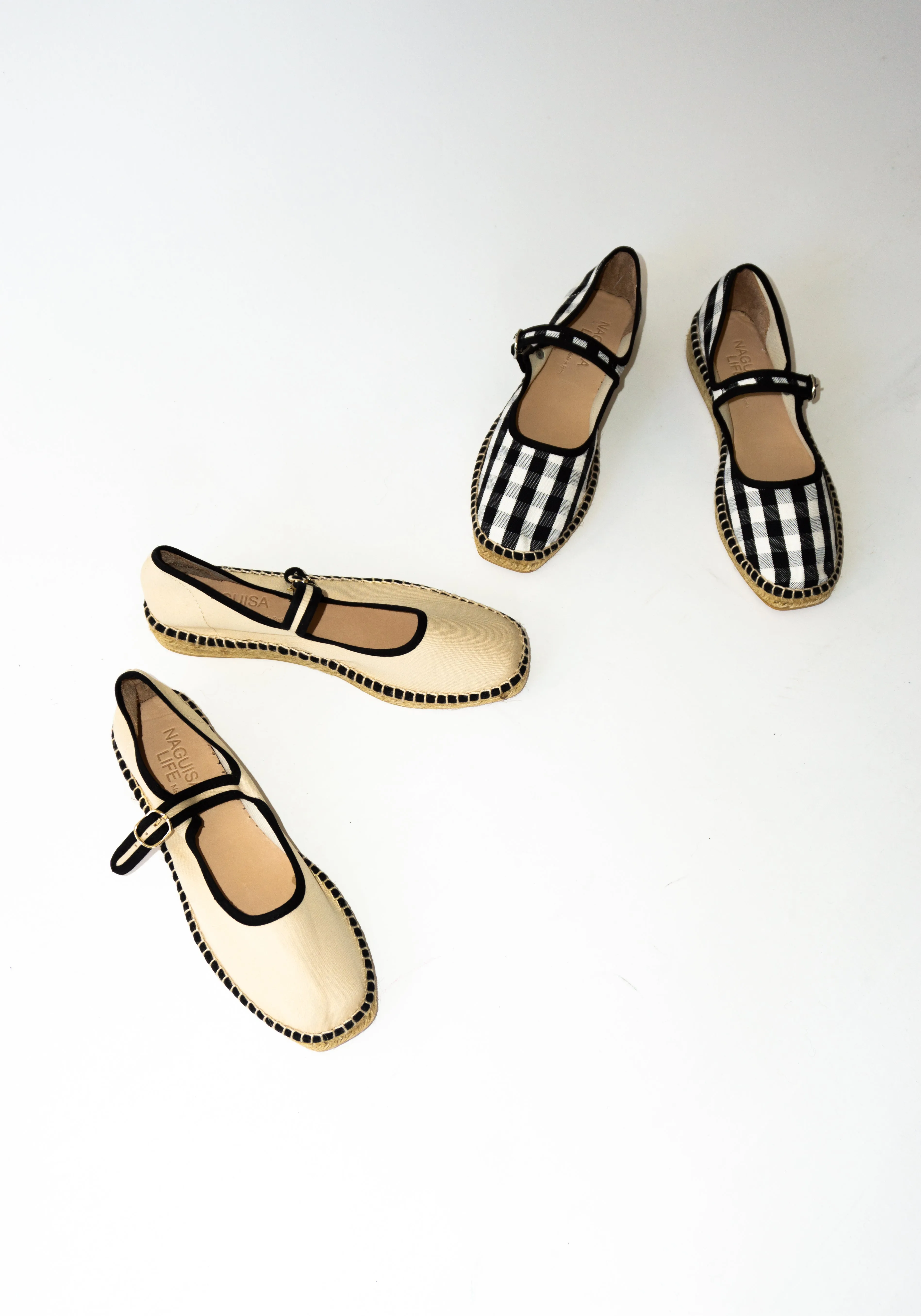 Peonia Espadrille Mary Jane in Cream and Black