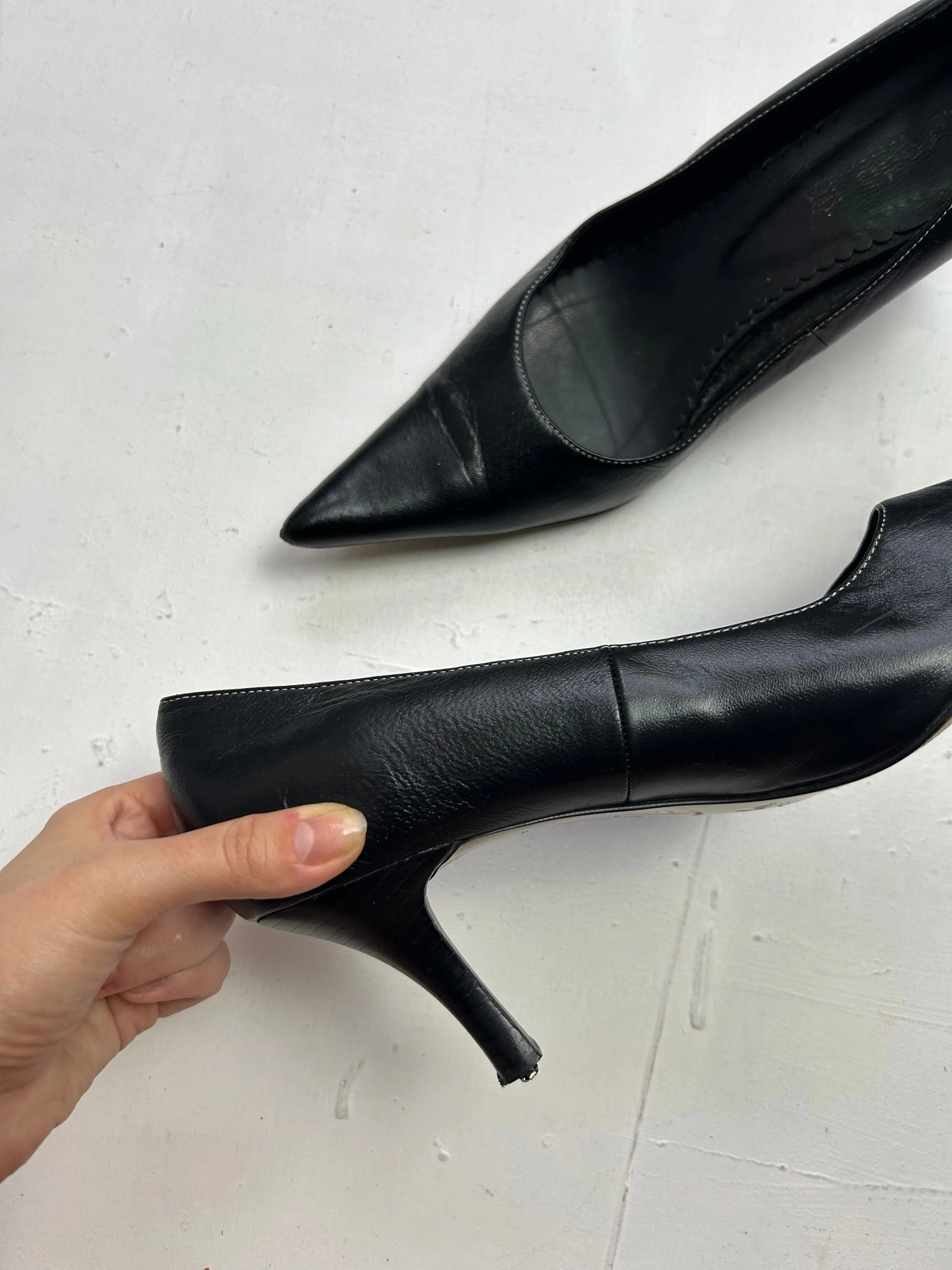 Real leather kitten heels pointed toes shoes (40)