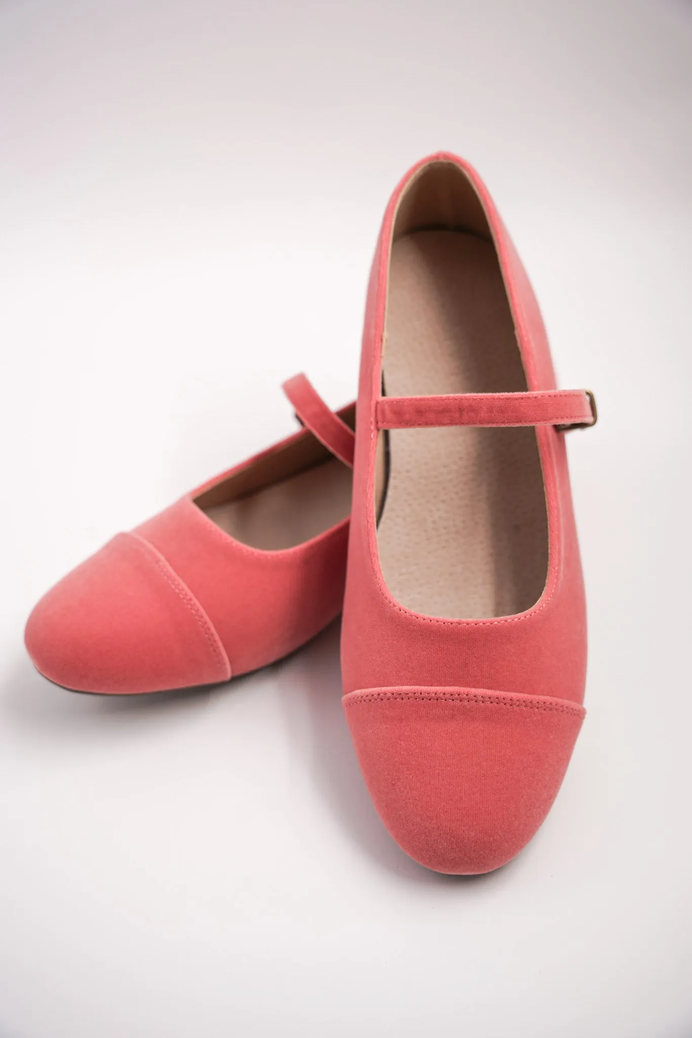 Salmon Pink Velvet Mary Janes