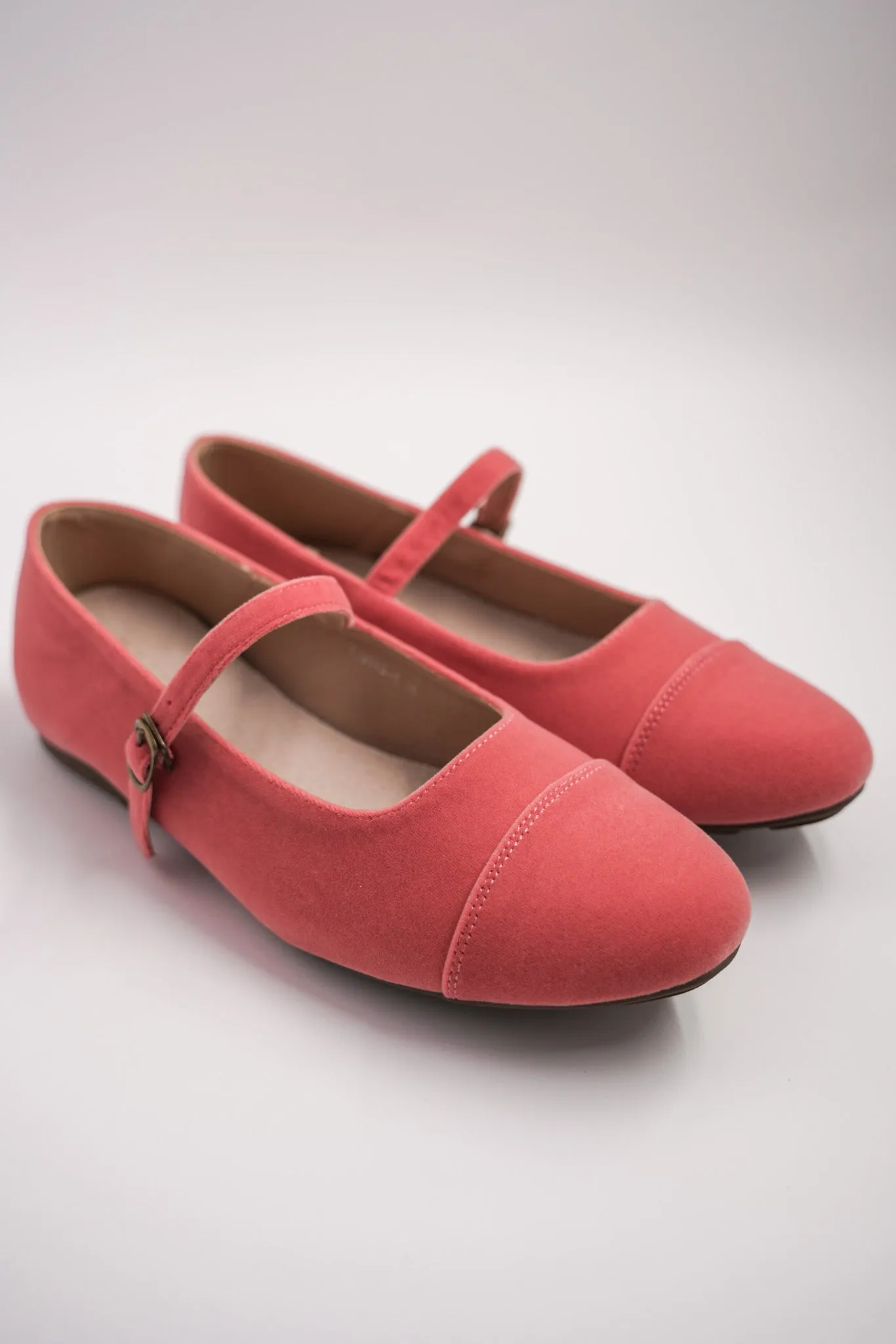 Salmon Pink Velvet Mary Janes