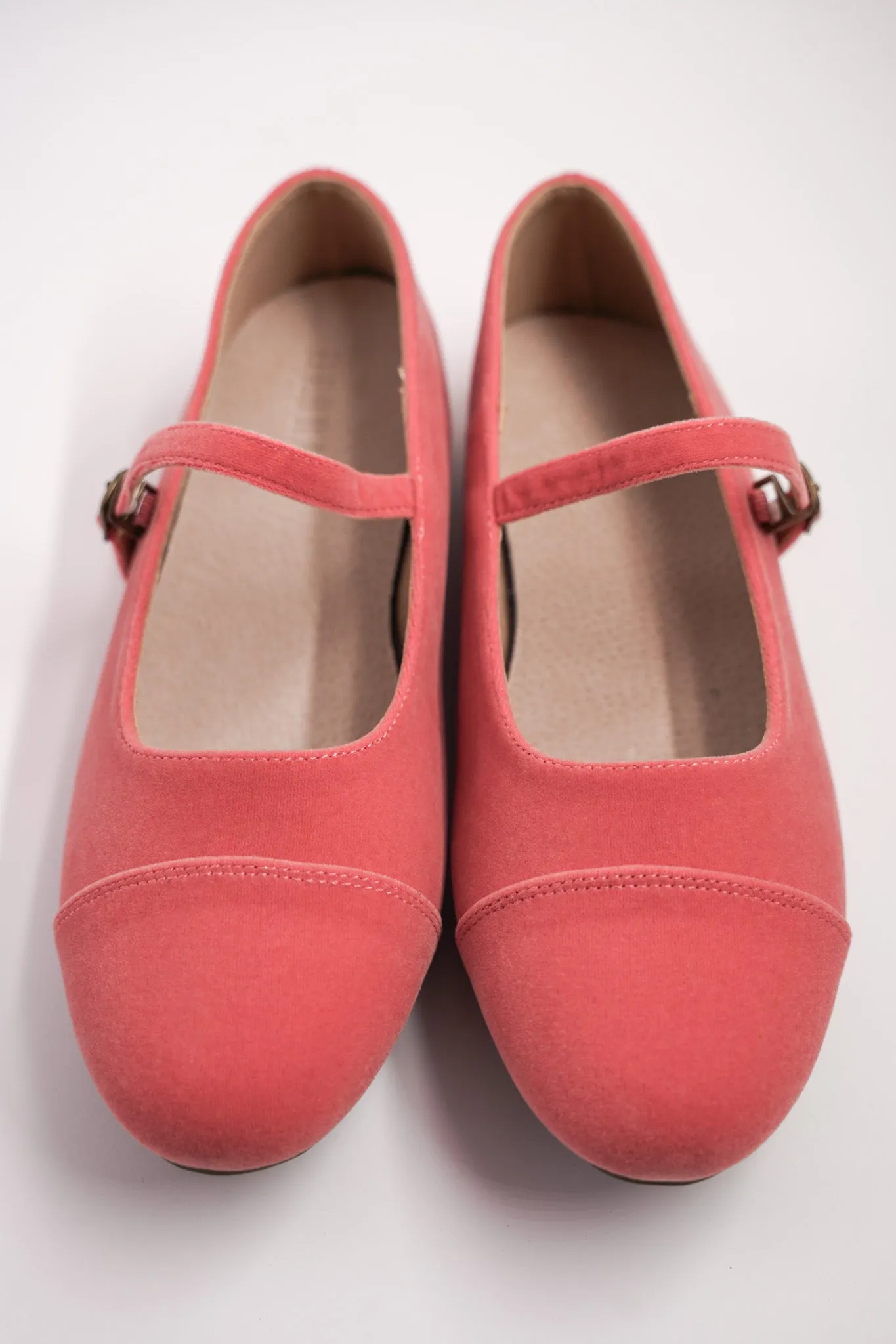 Salmon Pink Velvet Mary Janes