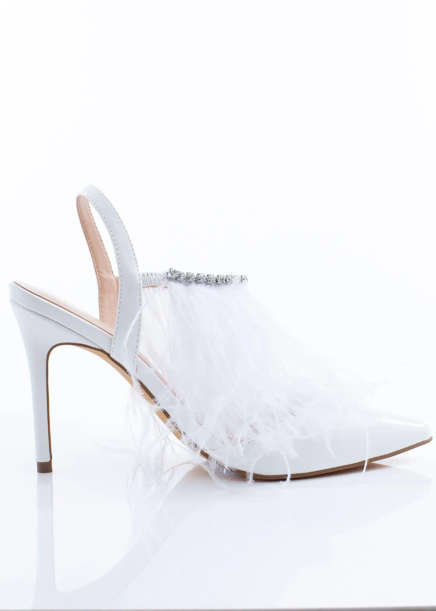 White Pointed Feather Heels