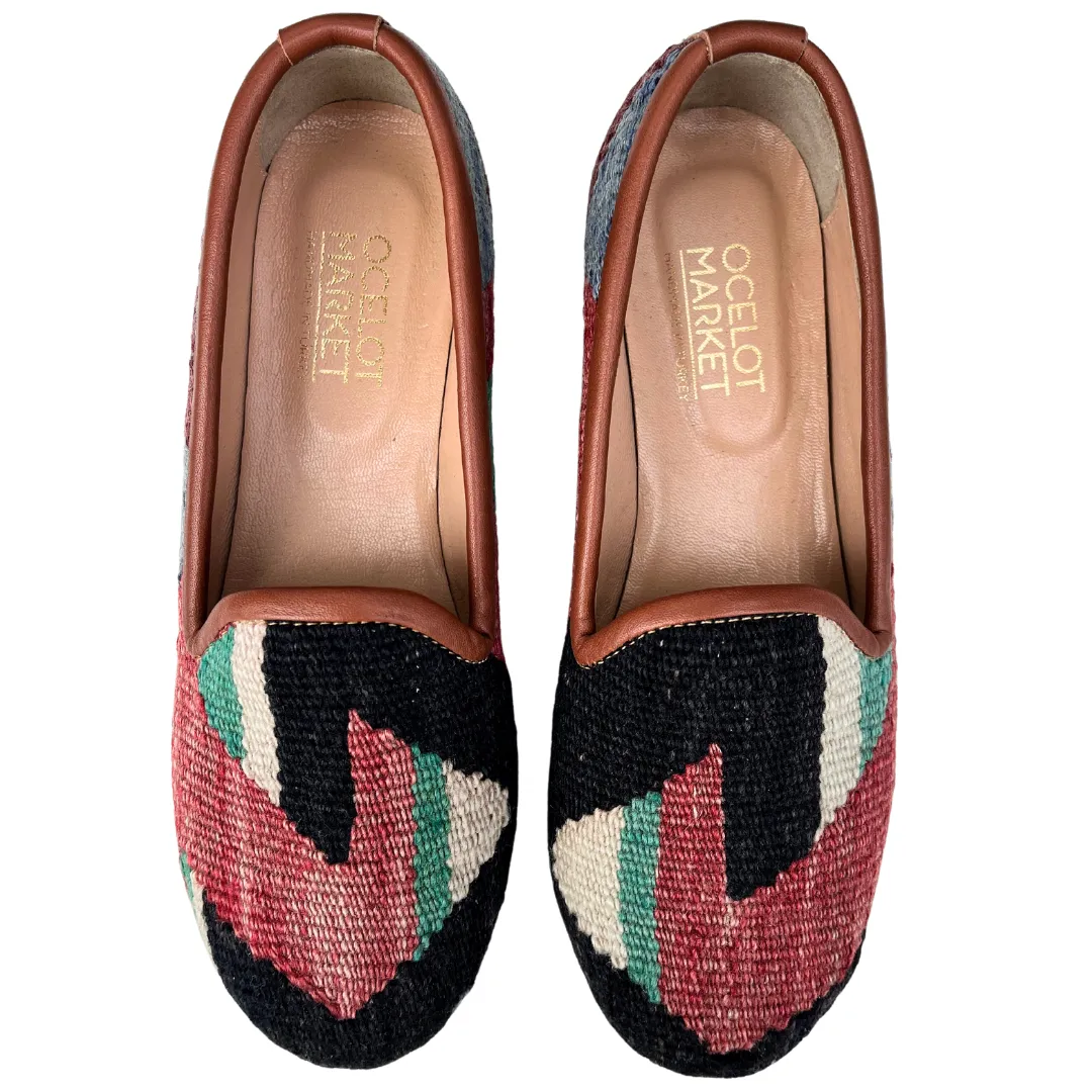 Women's Turkish Kilim Loafer Red & Black Design