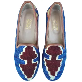 Women's Turkish Kilim Loafers | Blue & Maroon