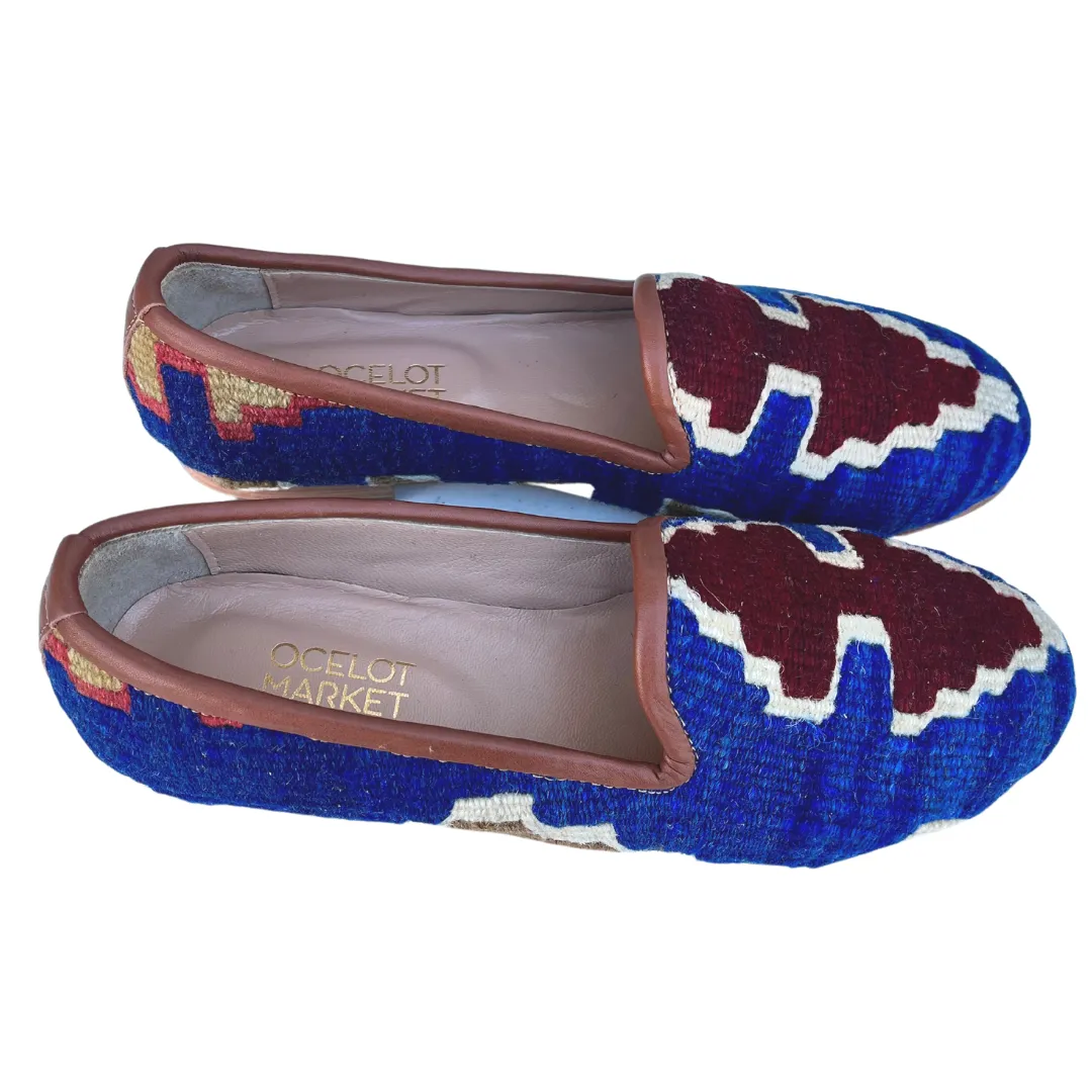 Women's Turkish Kilim Loafers | Blue & Maroon